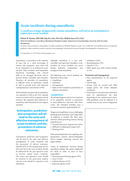 Acute Incidents During Anaesthesia a Small Percentage of Apparently Routine Anaesthetics Will End in an Anticipated Or Unforeseen Acute Incident