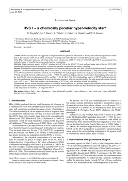 HVS 7 – a Chemically Peculiar Hyper-Velocity Star⋆ N