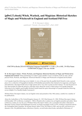 Witch, Warlock, and Magician: Historical Sketches of Magic and Witchcraft in England and Scotland Online