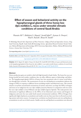 Effect of Season and Behavioral Activity on the Hypopharyngeal Glands of Three Honey Bee Apis Mellifera L