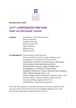 227Th COMMISSION MEETING Held Via Microsoft Teams