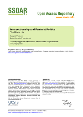 Intersectionality and Feminist Politics Yuval-Davis, Nira