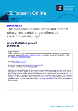 The European Political Order and Internet Piracy: Accidental Or Paradigmatic Constitution-Shaping?