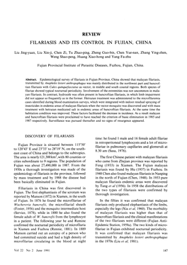 Filariasis and Its Control in Fujian, China