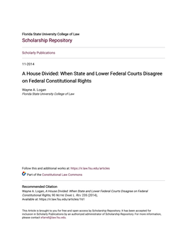 A House Divided: When State and Lower Federal Courts Disagree on Federal Constitutional Rights