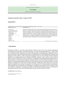 Analysis of Cash Flow Ratios: a Study on CMC