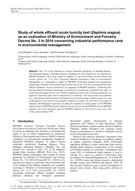 Study of Whole Effluent Acute Toxicity Test (Daphnia Magna) As an Evaluation of Ministry of Environment and Forestry Decree No