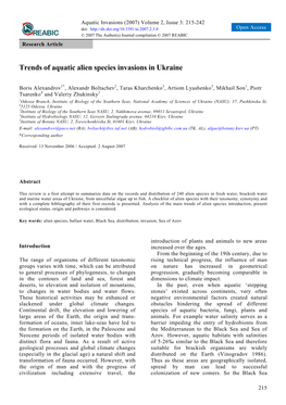 Trends of Aquatic Alien Species Invasions in Ukraine