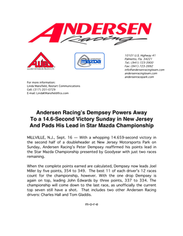 Andersen Racing's Dempsey Powers Away to a 14.6-Second