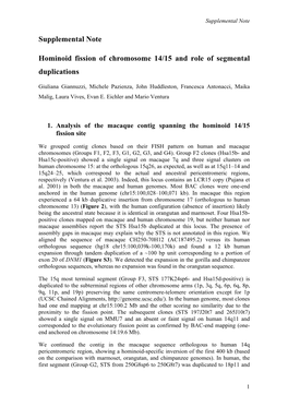 Supplemental Note Hominoid Fission of Chromosome 14/15 and Role Of