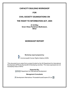 Capacity Building Workshop for Civil Society Oganisations on the Right To