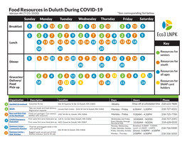 Food Resources in Duluth During COVID-19 Version #4 (7/21/2020) *See Corresponding List Below Sunday Monday Tuesday Wednesday Thursday Friday Saturday