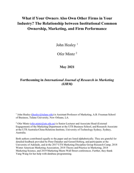 The Relationship Between Institutional Common Ownership, Marketing, and Firm Performance