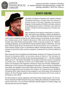 John Behr, Professor of Patristics, St