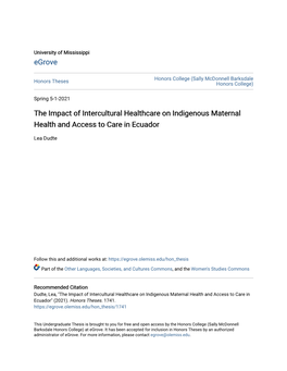 The Impact of Intercultural Healthcare on Indigenous Maternal Health and Access to Care in Ecuador