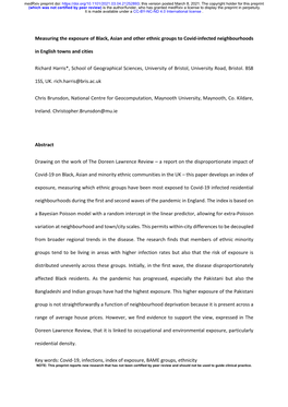 Measuring the Exposure of Black, Asian and Other Ethnic Groups to Covid-Infected Neighbourhoods in English Towns and Cities Rich