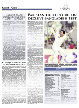 Pakistan Tighten Grip on Decisive Bangladesh Test