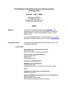 NSABB June-July 2005 Meeting Agenda