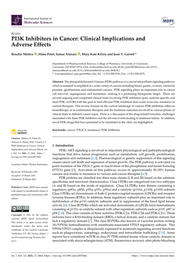 PI3K Inhibitors in Cancer: Clinical Implications and Adverse Effects