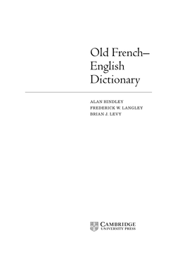 Old French– English Dictionary