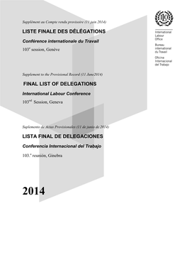 Liste Finale Des Délégations Final List of Delegations Lista Final De Delegaciones
