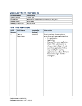 SF424 Discretionary V2.1 Instructions