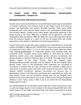 6.5 Coastal Cactus Wren (Campylorhynchus Brunneicapillus Sandiegensis) – Category SO Management Units with Known Occurrences