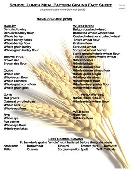 Form 104 School Lunch Meal Pattern Grains Fact Sheet 6.2015.Pub