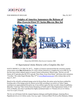 Aniplex of America Announces the Release of Blue Exorcist First TV Series Blu-Ray Box Set