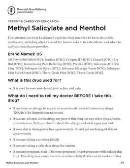 Methyl Salicylate and Menthol | Memorial Sloan Kettering Cancer Center