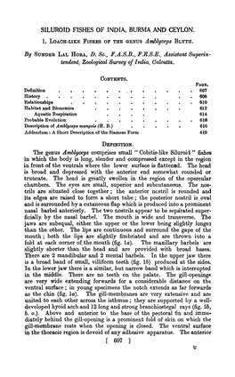 SILUROID FISHES of INDIA, BURMA and CEYLON. U