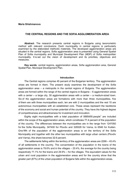 The Central Regions and the Sofia Agglomeration Area