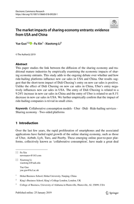 The Market Impacts of Sharing Economy Entrants: Evidence from USA and China