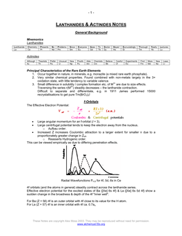 Lanthanides & Actinides Notes