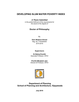 Developing Slum Water Poverty Index