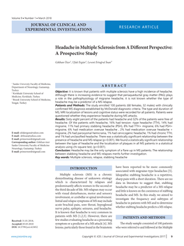 Headache in Multiple Sclerosis from a Different Perspective: a Prospective Study