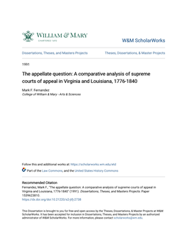 The Appellate Question: a Comparative Analysis of Supreme Courts of Appeal in Virginia and Louisiana, 1776-1840