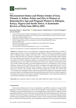 Micronutrient Status and Dietary Intake of Iron, Vitamin A, Iodine