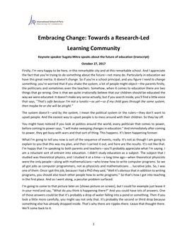 Embracing Change: Towards a Research-Led Learning Community