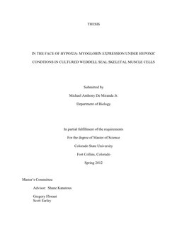 Myoglobin Expression Under Hypoxic Condtions In