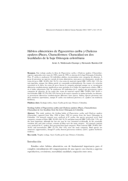 Hábitos Alimenticios De Pygocentrus Cariba Y Chalceus Epakros (Pisces, Characiformes: Characidae) En Dos Localidades De La Baja Orinoquia Colombiana