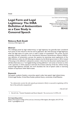 Legal Form and Legal Legitimacy: the IHRA Definition of Antisemitism As