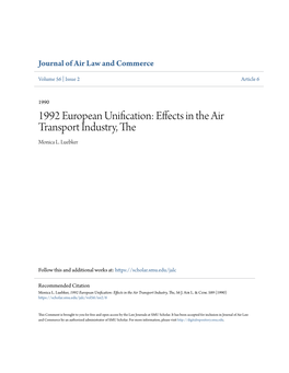 1992 European Unification: Effects in the Air Transport Industry, the Monica L