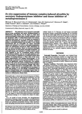 In Vivo Suppression of Immune Complex-Induced Alveolitis by Secretory Leukoproteinase Inhibitor and Tissue Inhibitor of Metalloproteinases 2 MICHAEL S