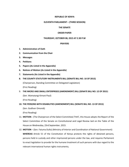 Senate Order Paper 8Th October 2015
