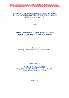 Six-Monthly Environmental Compliance Report of Stipulated Conditions of Environmental Clearance (Dec