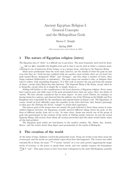 Ancient Egyptian Religion I: General Concepts and the Heliopolitan Gods