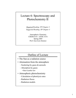 Lecture 6: Spectroscopy and Photochemistry II