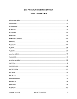 2020 Prior Authorization Criteria