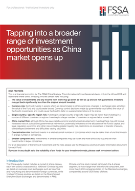 Tapping Into a Broader Range of Investment Opportunities As China Market Opens Up
